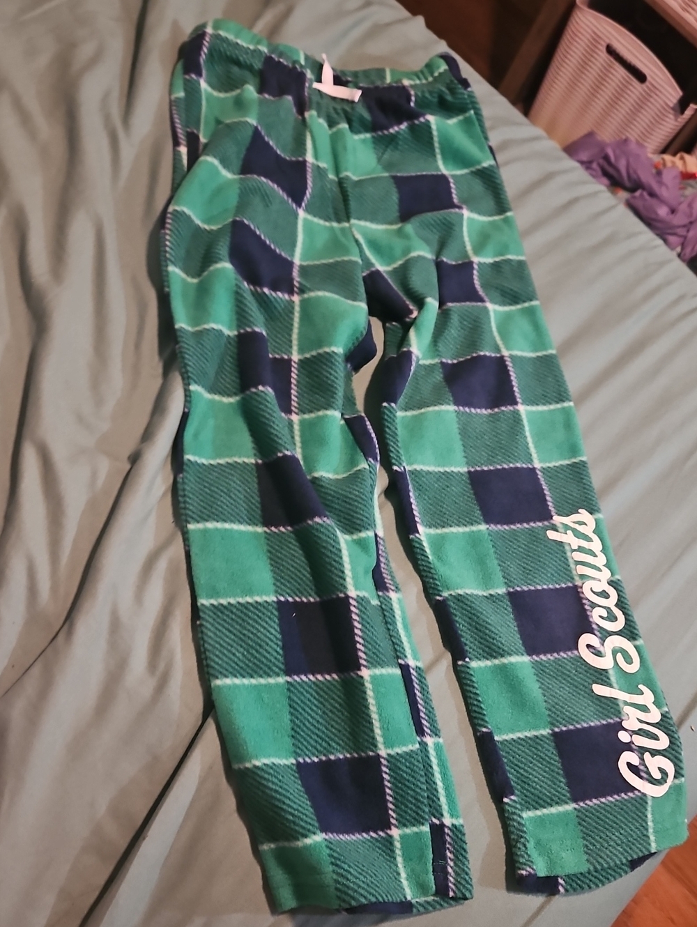 Girl Scouts Green Plaid Kids Pajama Bottoms - Size 7/8